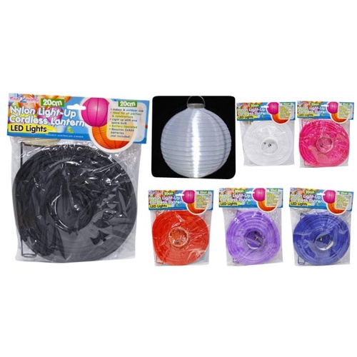 1pce Nylon Cordless Lantern 20cm with 2 LED Globes Great Effect Like Paper Lanterns - Pink