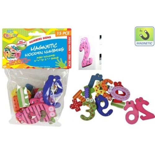 15pce Magnetic Wooden Numbers - Assorted Colours and Designs, Educational