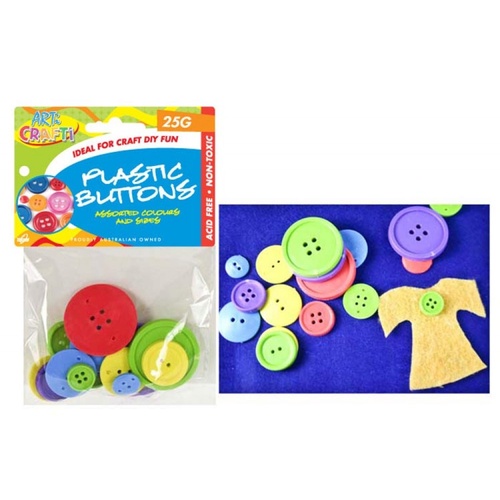Plastic Craft Buttons 25g, Assorted sizes - Scrapbooking, Craft, Art, Doll