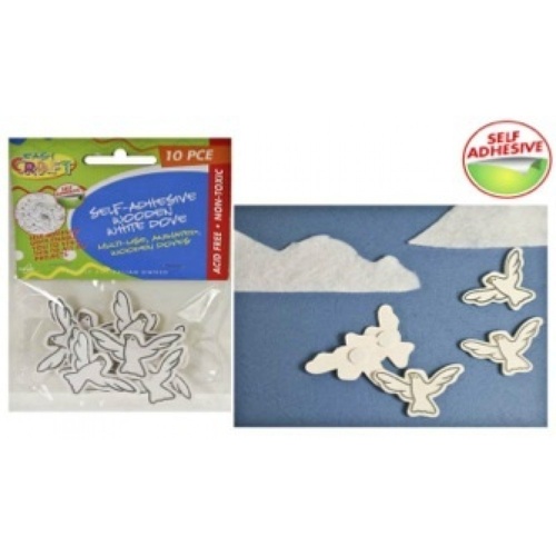 10pce Self Adhesive Wooden White Dove - Scrapbooking and Arts & Crafts