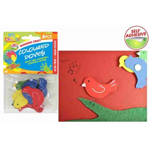 8pce Self Adhesive Wooden Doves - Scrapbooking and Arts & Crafts