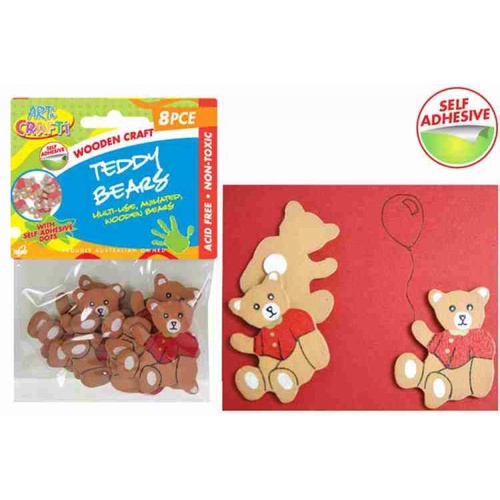 8pce Wooden Teddy Bears, great for card making, scrapbooking, school projects