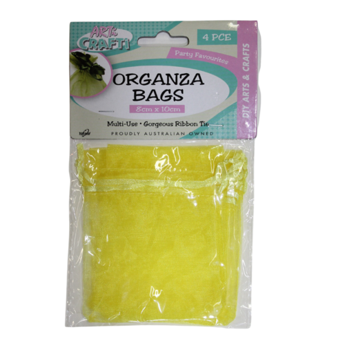 Yellow 4 Organza Bags Pack 8x10cm Colour Jewellery Gift Drawstring Ribbon