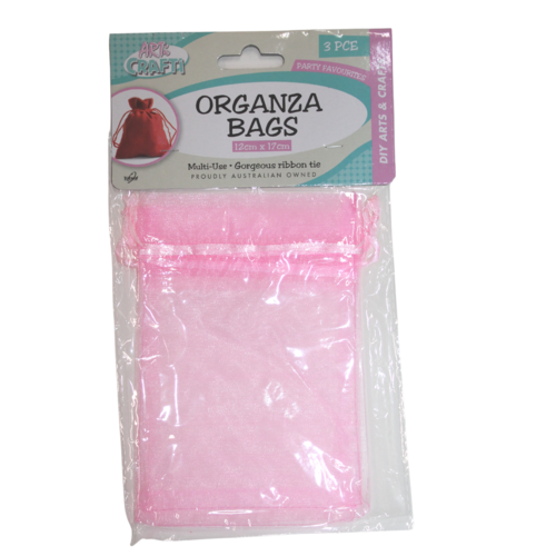 Pink Pack of 3 Organza Bags 12x17cm Colours Jewellery Gift Drawstring Ribbon