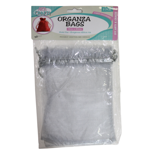 Silver Pack of 3 Organza Bags 15x20cm Colours Jewellery Gift Drawstring Ribbon