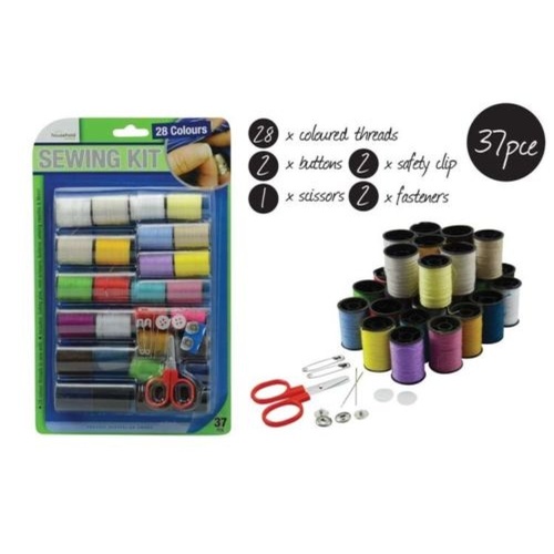 37pce Sewing Kit with 28 Colours, Buttons, Fasteners, Safety Clips, Sissors incl