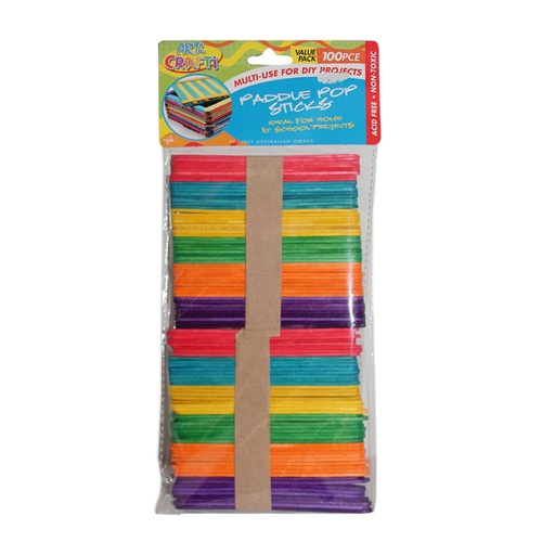 100pce 11.5CM Paddle Pop Sticks, Rainbow, Scrapbooking Value Pack