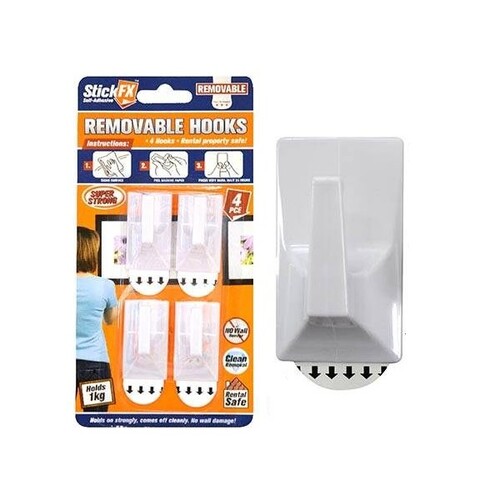4pce Self Adhesive Removable Hooks 1kg Rated Suitable For Photos & Frames