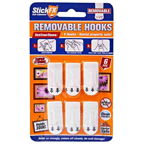 6pce Self Adhesive Removable Hooks - 300g Suitable For Photos, Frames