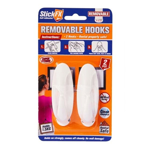 2pce Self-Adhesive Hooks 1.5kg Rated Removable Suitable for Pictures & Photos