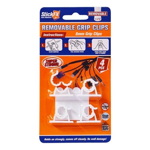 4pce Self-Adhesive Grip Clips 8mm Removable for Running Cable/Wires  
