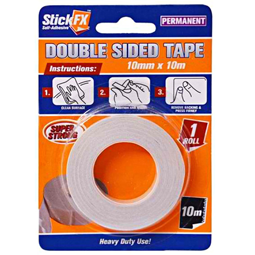 White Double Sided Tape 10mm x 10m 1 Roll Self Adhesive