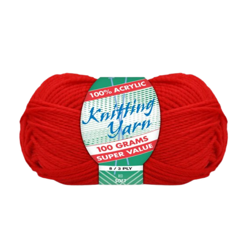 Red Knitting Wool Yarn 100g 8 Ply 1 Roll 100% Acrylic