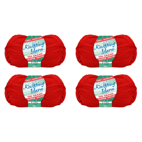 Red Knitting Wool Yarn 4 Rolls Set 8 Ply 100g 100% Acrylic