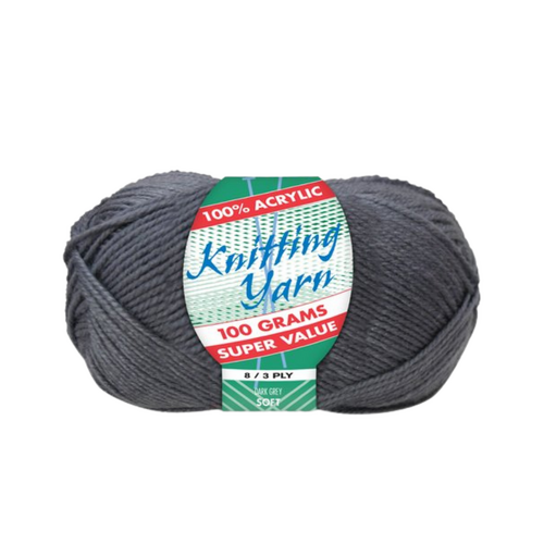 Dark Grey Knitting Wool Yarn 100g 8 Ply 1 Roll 100% Acrylic