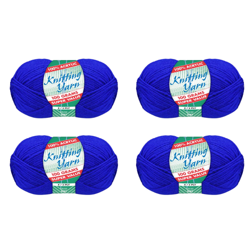 Royal Blue Knitting Wool Yarn 4 Rolls Set 8 Ply 100g 100% Acrylic