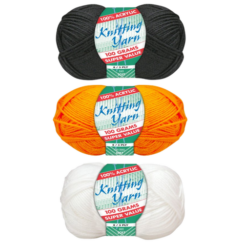 Tigers Footy Team Colours Knitting Wool Yarn 100g/Roll 3 Piece 100% Acrylic