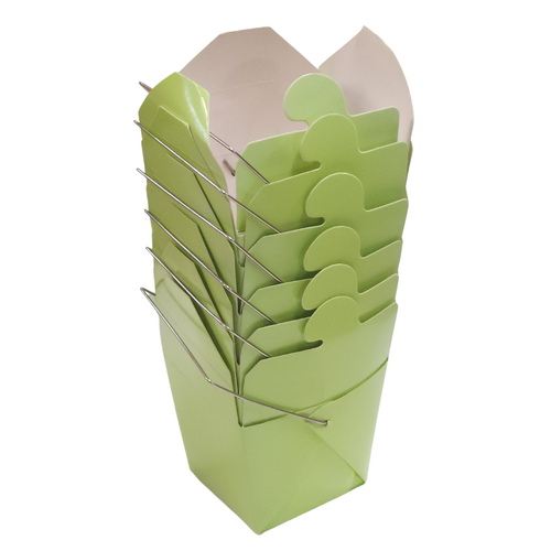 6pce Green Noodle Party Boxes Takeout Style with Carry Handle 6x7cm