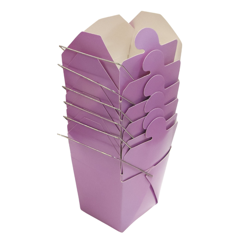 6pce Purple Noodle Party Boxes Takeout Style with Carry Handle 6x7cm