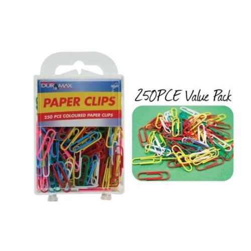 1 Pack of 250pce Paper Clips - 28mm Multi Coloured In Hard Clip Box