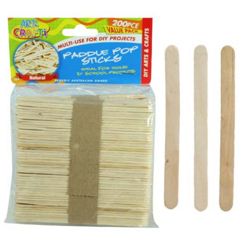 200pce Natural Paddle Pop Sticks 11.4cm Wooden School, Art & Craft DIY Projects 