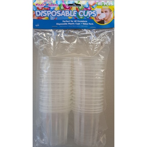 40pce Disposable Plastic Cups 200ml each Party Events