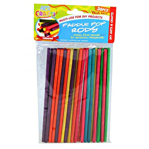36 pce 19.5CM Thin Paddle Pop Rods, Multi-Colour, Scrapbooking, Craft