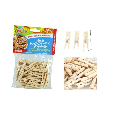 50pce Mini Wooden Pegs [Natural]