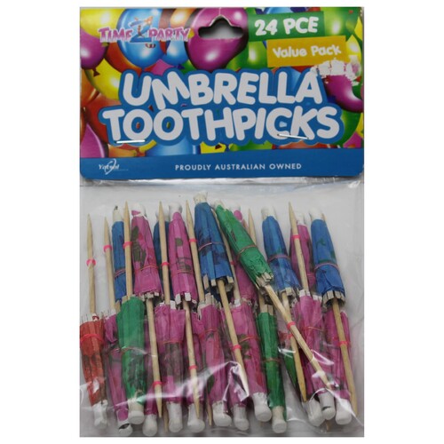 24pce Toothpick Umbrellas Multi Colour Party Drinking Decorations