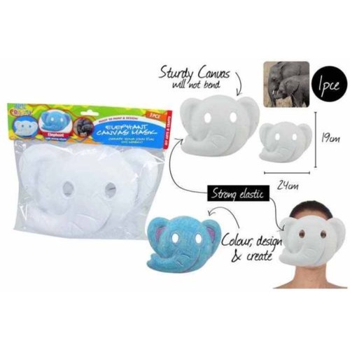 2pce Canvas Mask with Elastic Elephant 19cm High DYI Paint Craft Paint for Kids