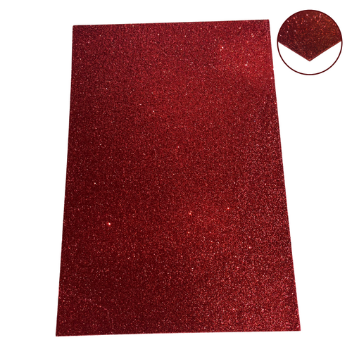 2pce Red Glitter EVA Adhesive Sheets 20x30cm Cut To Size