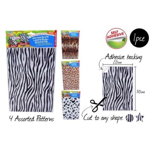 1pce 20x30cm Adhesive TIGER PRINT Fur Print Plush Finish 4 Assorted Designs