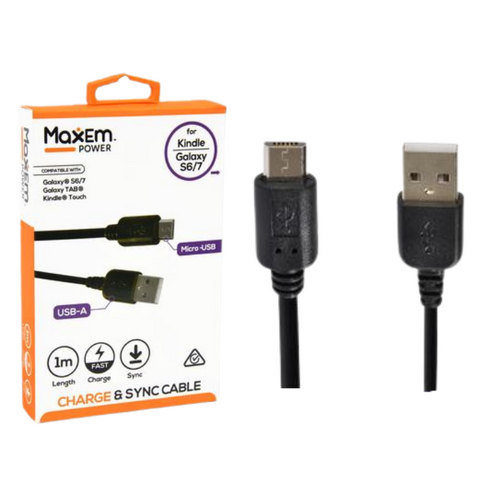 USB to Micro USB Cable 1m Length 1 Piece Black for Kindle, Galaxy S6/7/Tab