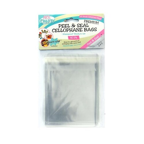 40pce Cello Bag Easy Peel & Seal 13x11cm Craft Jewellery Storage Clear Plastic