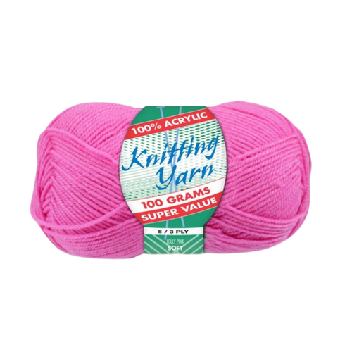 Lolly Pink Knitting Wool Yarn 100g 8 Ply 1 Roll 100% Acrylic