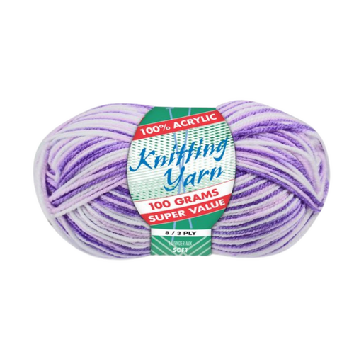 Lavender Mix Knitting Wool Yarn 100g 8 Ply 1 Roll 100% Acrylic