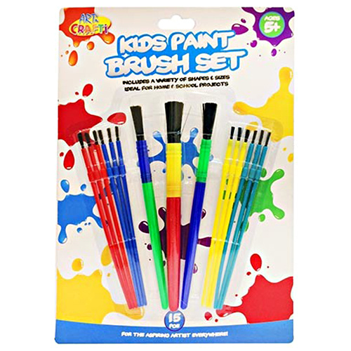 15pce Childrens Paint Brush Set in Vibrant Colours with Easy Grip Handles