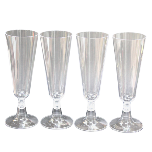 4pce 180ml Clear Plastic Champagne Flutes, Great for Parties and Events