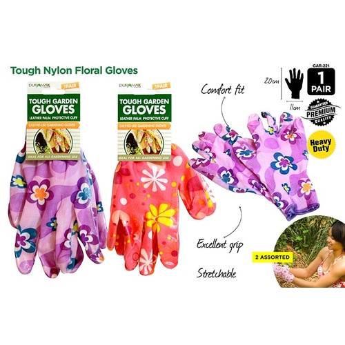 1pce Nylon Floral Garden / Outdoor Gloves -  DURAMAX 