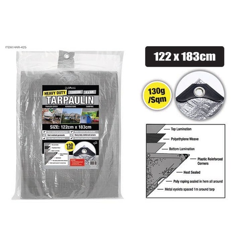 1pce Grey Heavy Duty Tarp With Eyelets 122x183cm Garden Supply Accessory from DURAMAX