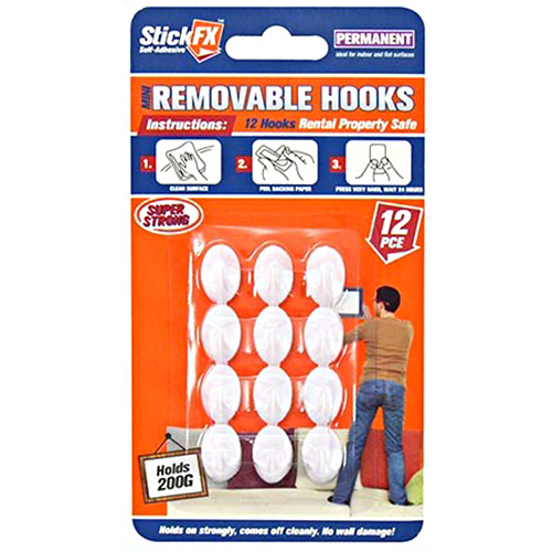 12pce Self-Adhesive Hooks - Mini - 200g