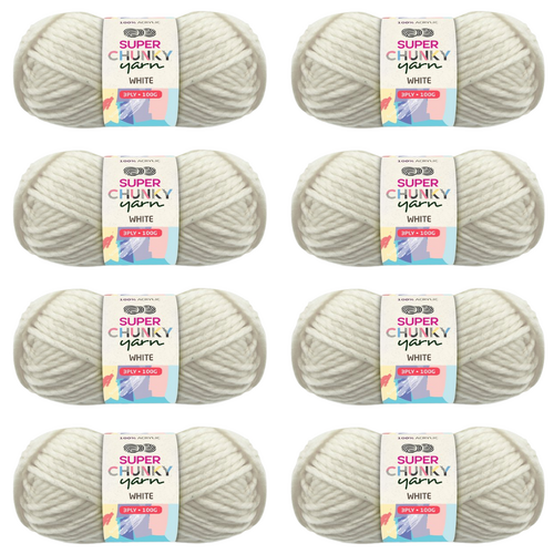 White Knitting Wool Yarn 8 Rolls Set 3 Ply 100g 100% Acrylic