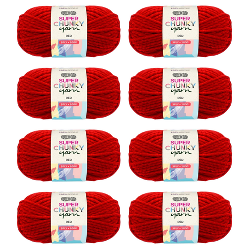 Red Knitting Wool Yarn 8 Rolls Set 3 Ply 100g 100% Acrylic