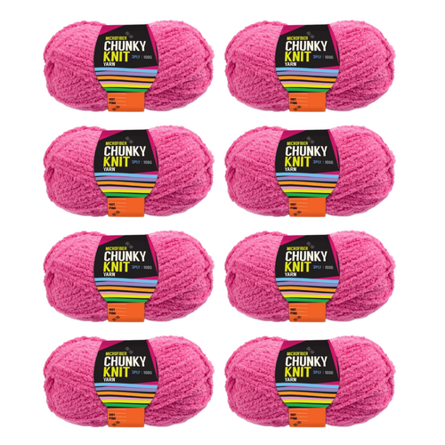 Hot Pink Chunky Knitting Wool Yarn 8 Roll Set 3 Ply 100g Microfiber Polyester