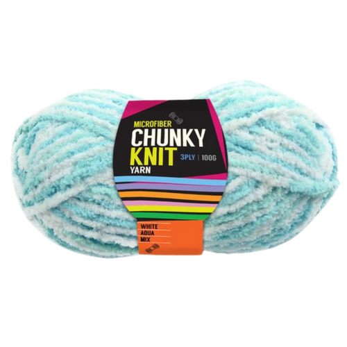 1pce Chunky Knit Yarn 100G - White Aqua - Macrame Cord 3 Ply Microfiber