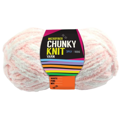 1pce Chunky Knit Yarn 100G - White Pink Mix - Macrame Cord 3 Ply Microfiber