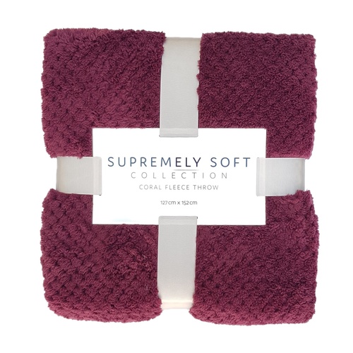 1pce Burgundy Coral Fleece Throw Rug Blanket 127x152cm Supreme Soft