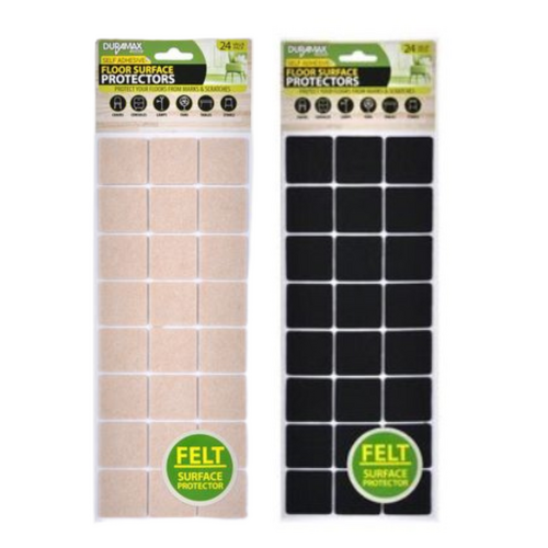 Felt Adhesive Floor Protectors Set 48pce Beige & Black Squares Anti Slip 3x3cm