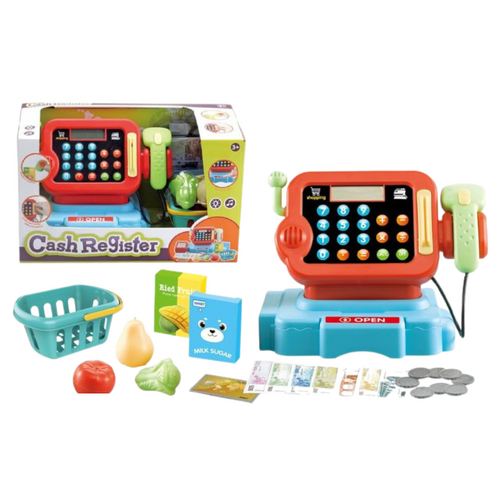 Kids Cash Register Play Set Groceries & Money Light Up & Makes Sound Toy 22pce 