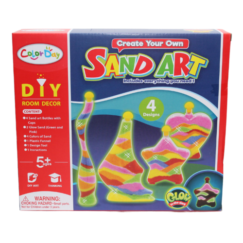 Bottle Sand Art Set Glow in the Dark 13pce Create 4 Designs & Tools